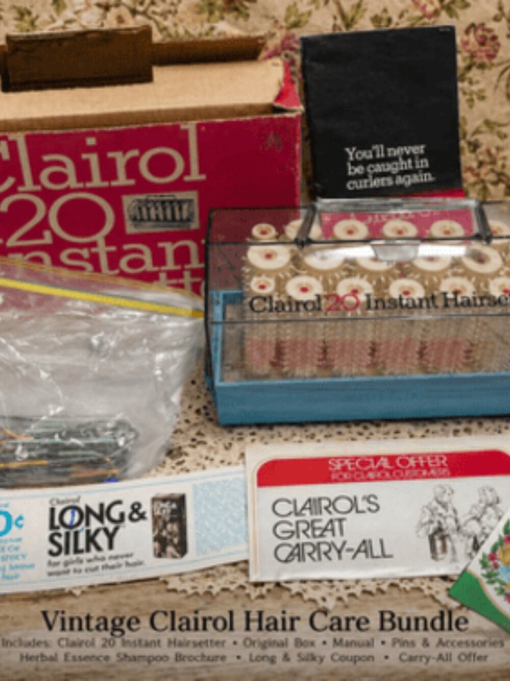 Vintage 1974 Clairol Hot Rollers Set Complete Kit w/ Original Box & Papers
